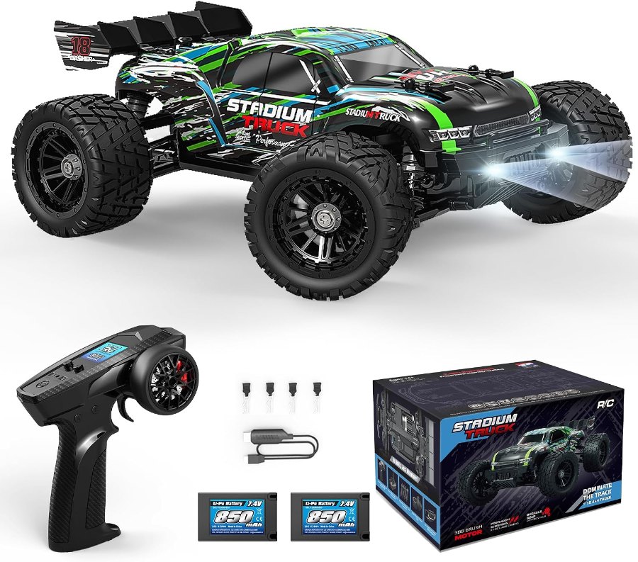 HAIBOXING Hailstorm 1:18 Truggy mit grün-weißer Karosserie, Fernsteuerung und Akkus