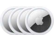 Apple AirTag 2026 im Viererpack nebeneinander angeordnet