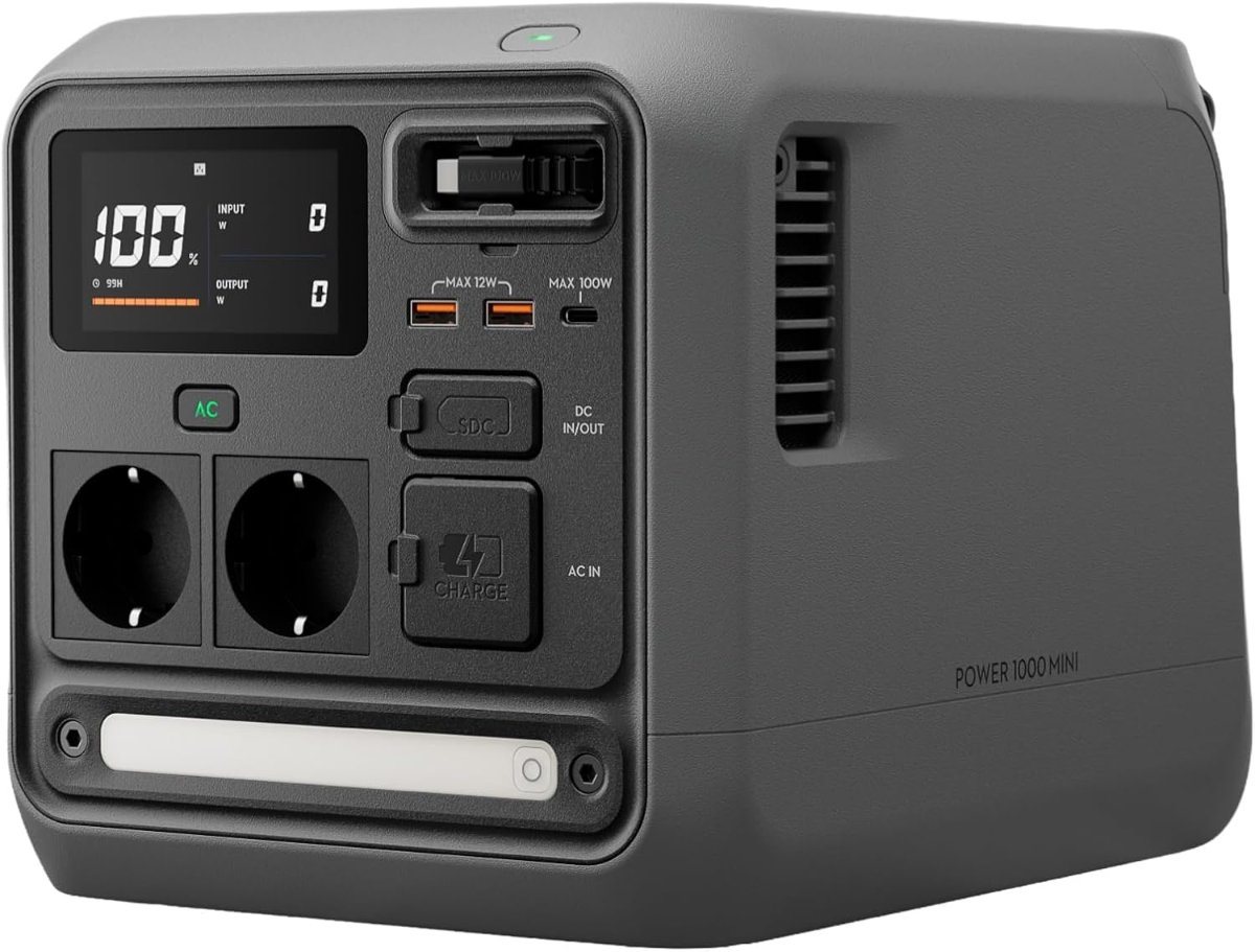 DJI Power 1000 Mini Powerstation mit 1.008 Wh in Grau mit Steckdosen und USB-C