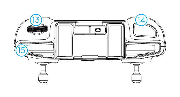 DJI RC-N3 Oberseite mit Gimbal-Einstellrad und Auslöser Oberseite der DJI RC-N3 mit Antennen, USB-C, Gimbal-Einstellrad und Auslösertaste