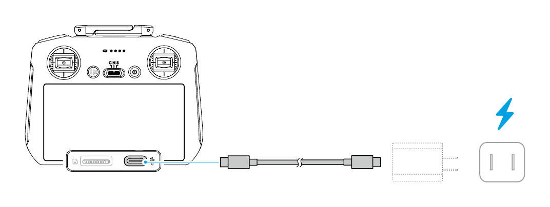 DJI RC 2 über USB-C aufladen Handbuch-Abbildung zum Aufladen der DJI RC 2 über den USB-C-Anschluss