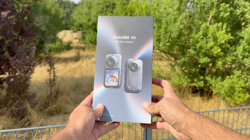 Vorderseite der Insta360-X6-Verpackung Verpackungsvorderseite der Insta360 X6 mit Produktabbildung