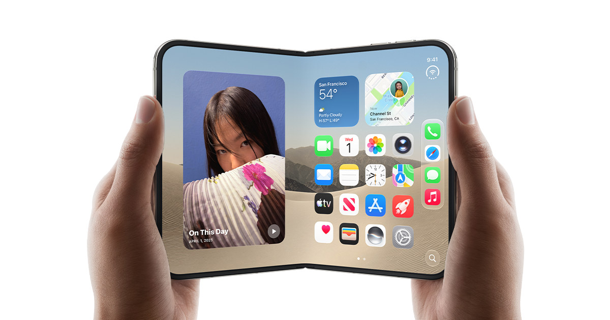 iPhone Duo aufgeklappt in beiden Händen: Apple-Vorschaubild