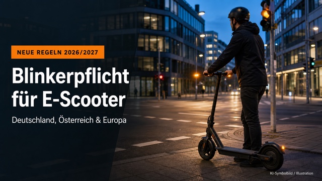 Lenkerenden-Blinker eines E-Scooters mit gelbem Licht