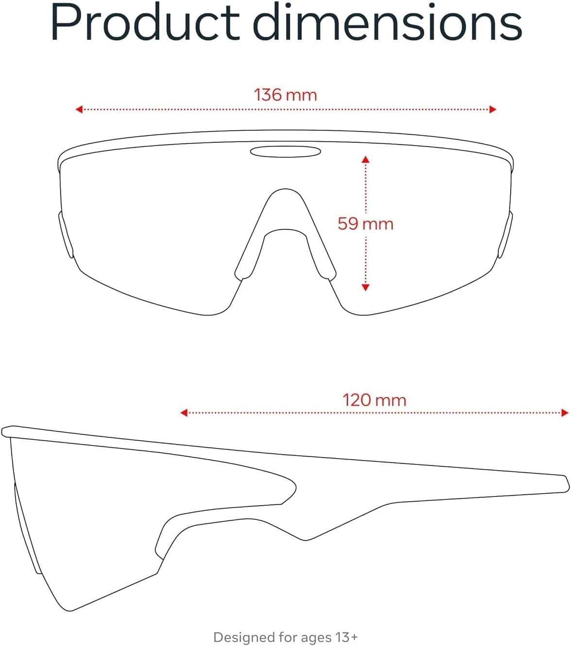 Abmessungen und Passform der Oakley Meta Vanguard mit Maßangaben