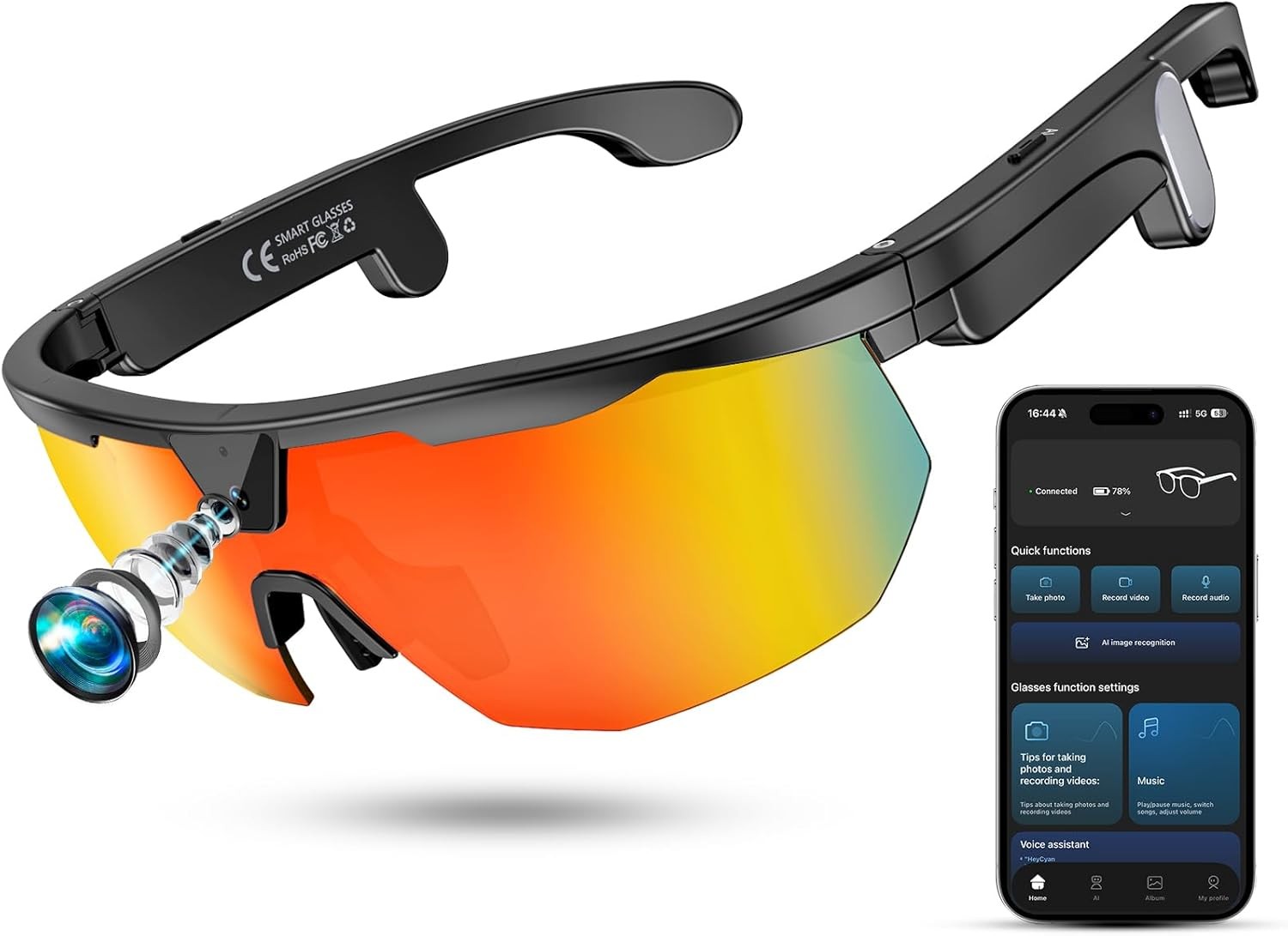 Mingtawn Smart Glasses Hauptansicht mit Smartphone-App im Test