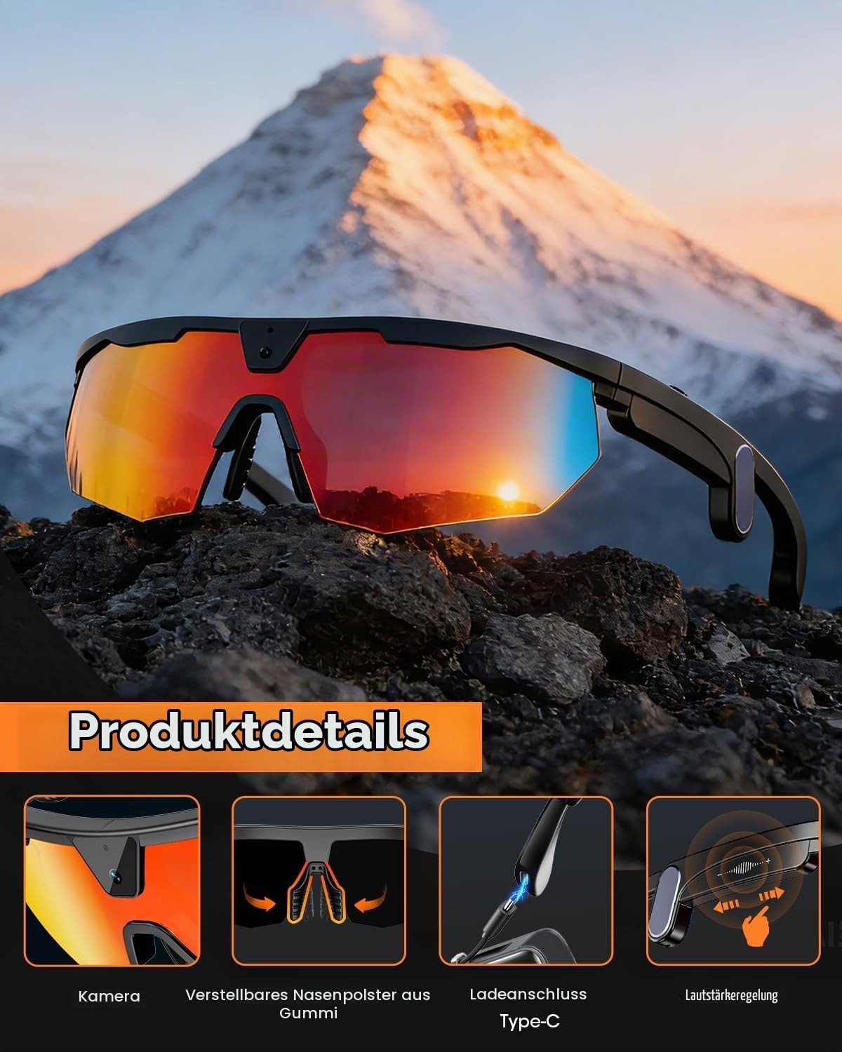 Mingtawn Smart Glasses Produktansicht vor Bergkulisse