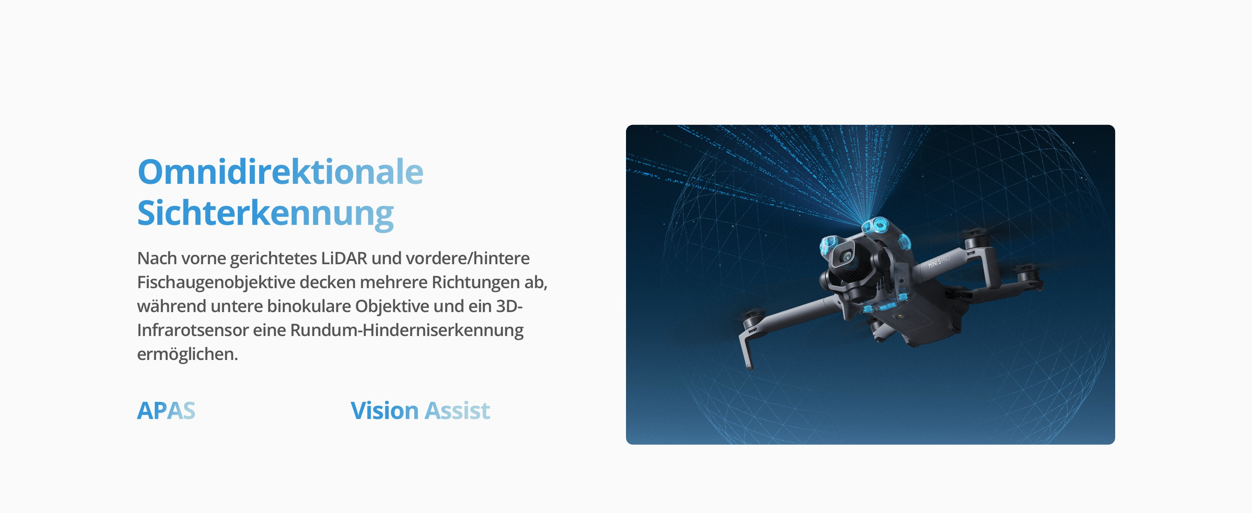 Omnidirektionale Hinderniserkennung Infografik zur omnidirektionalen Hinderniserkennung der DJI Mini 5 Pro