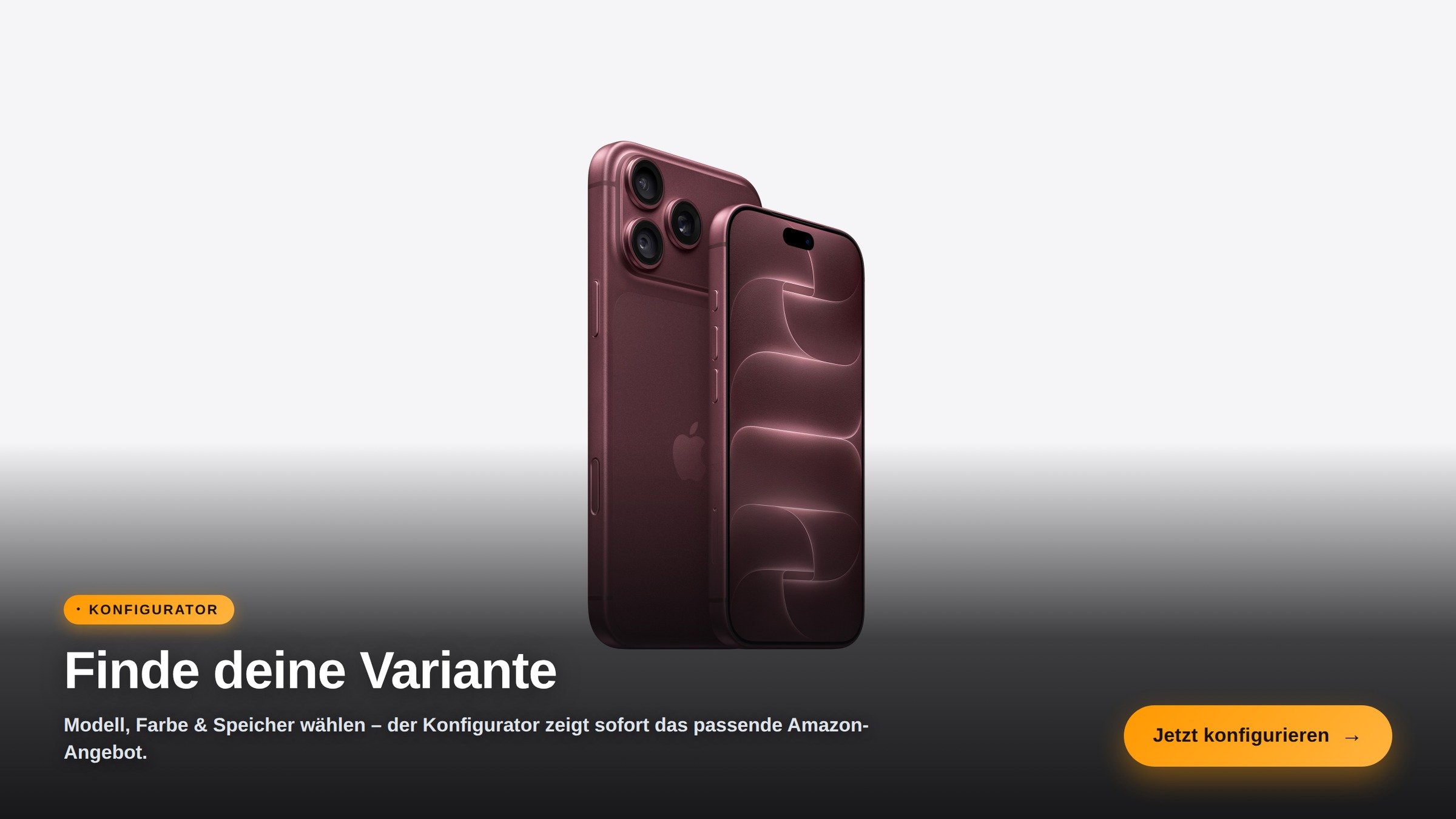 iPhone 18 Pro und iPhone 18 Pro Max Produktduo in Burgunder – Sprungmarke zum Konfigurator für Modell, Farbe und Speichergröße