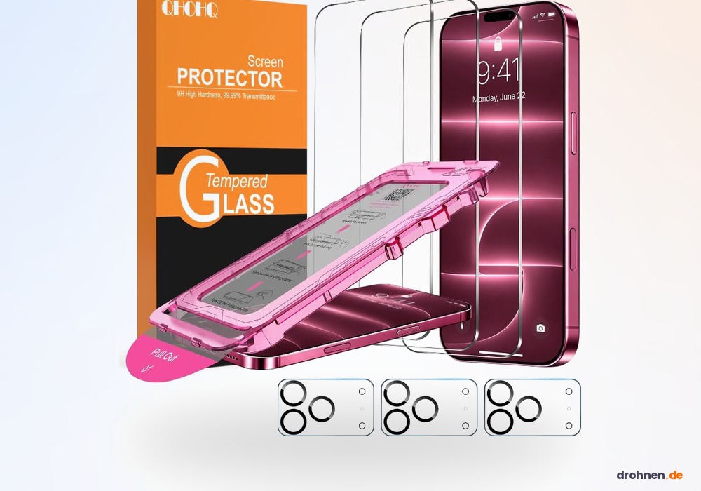 QHOHQ Panzerglas-Set für iPhone 18 Pro Max mit drei Displayfolien und drei Kameraschutzgläsern