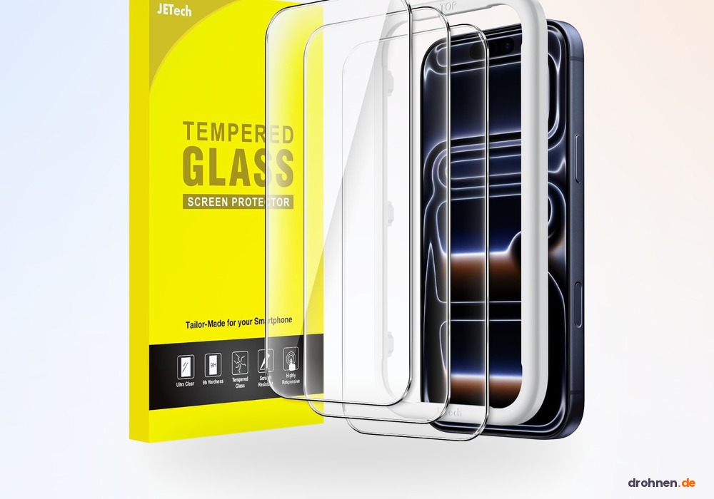 JETech Panzerglas 3er-Set für iPhone 18 Pro mit Montagerahmen