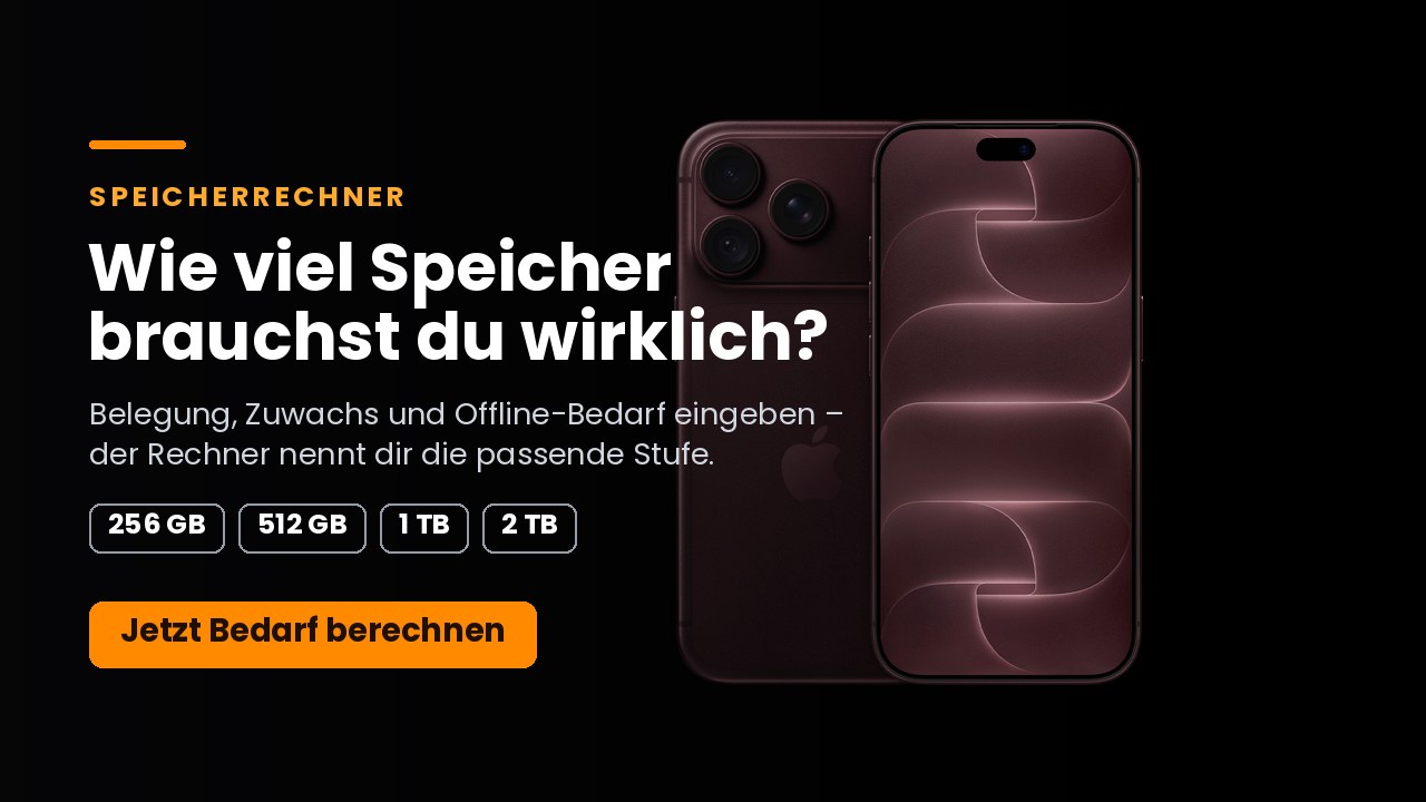 iPhone 18 Pro Speicherrechner – Belegung, Zuwachs und Offline-Bedarf eingeben und die passende Speichergröße ermitteln