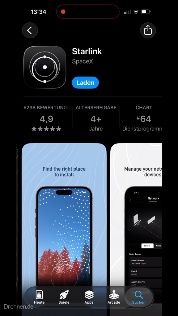 Apple-App-Store-Seite der Starlink-App von SpaceX mit der Schaltfläche Laden.