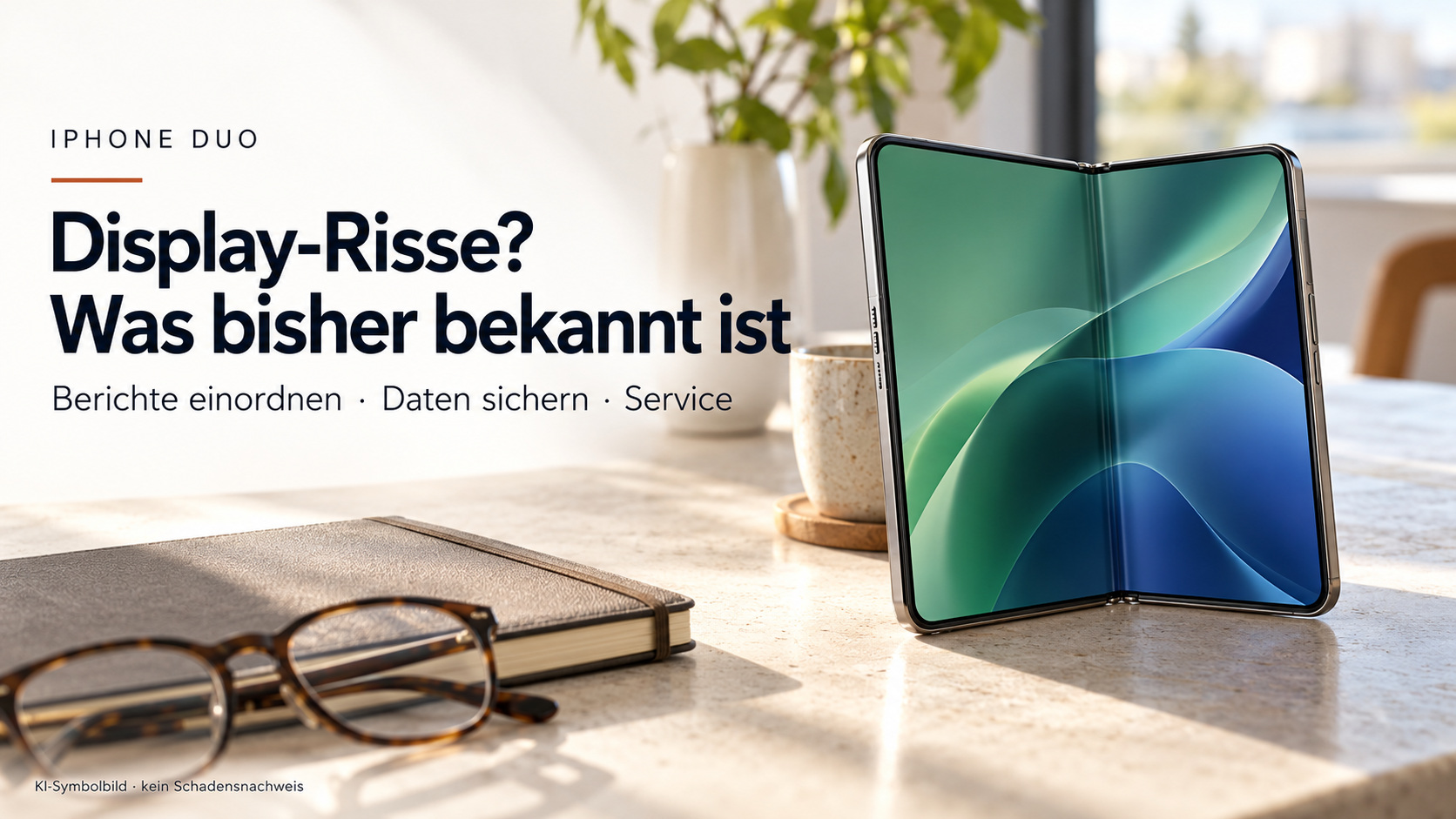 Intaktes generisches Falt-Smartphone als Symbolmotiv zu den iPhone-Duo-Displaymeldungen