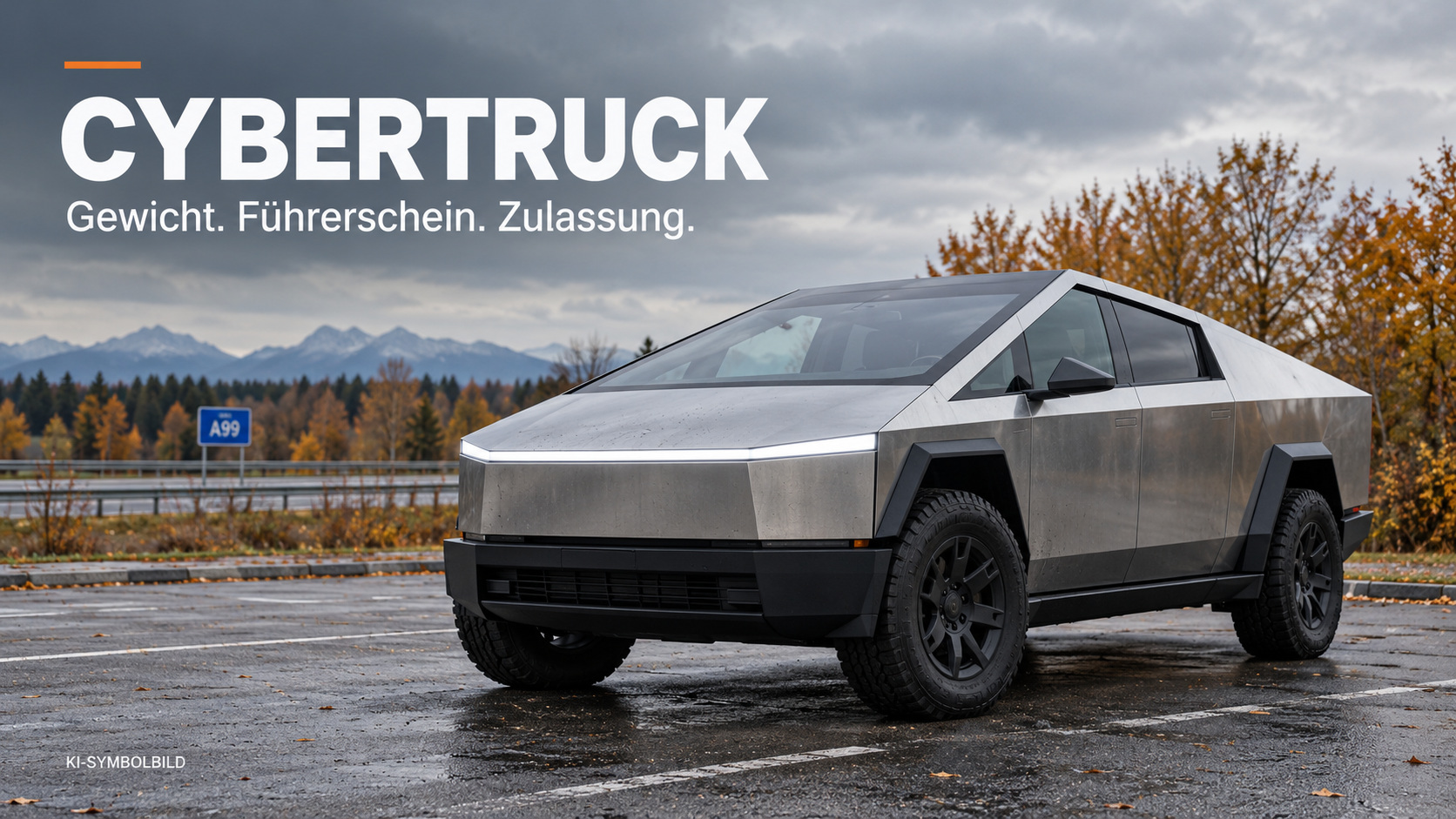 Kantiger Elektro-Pick-up als KI-Symbolmotiv zu Gewicht, Fahrerlaubnis und Zulassung