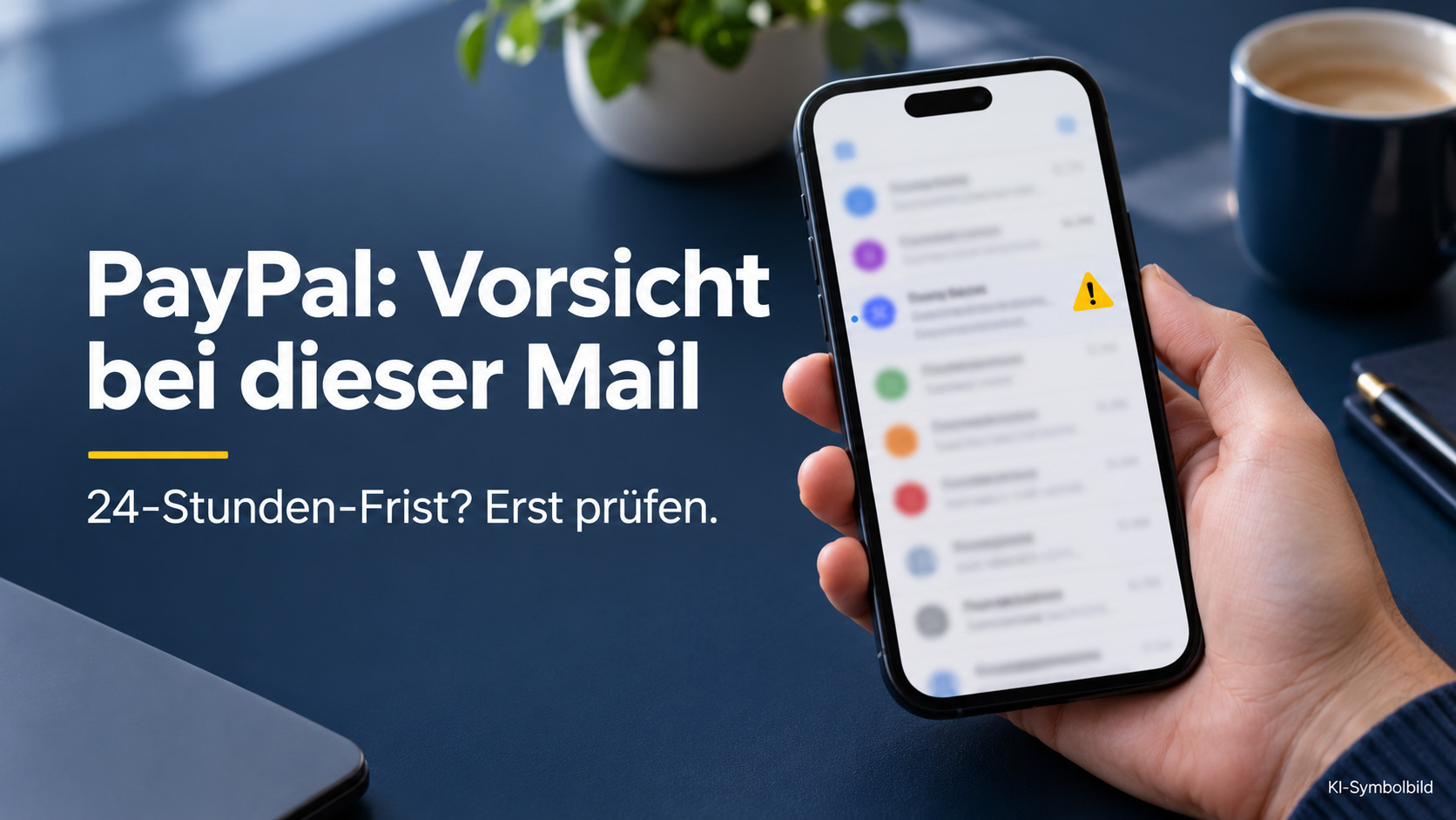 Smartphone mit unscharfer allgemeiner Mailansicht als Symbol für eine Phishingwarnung