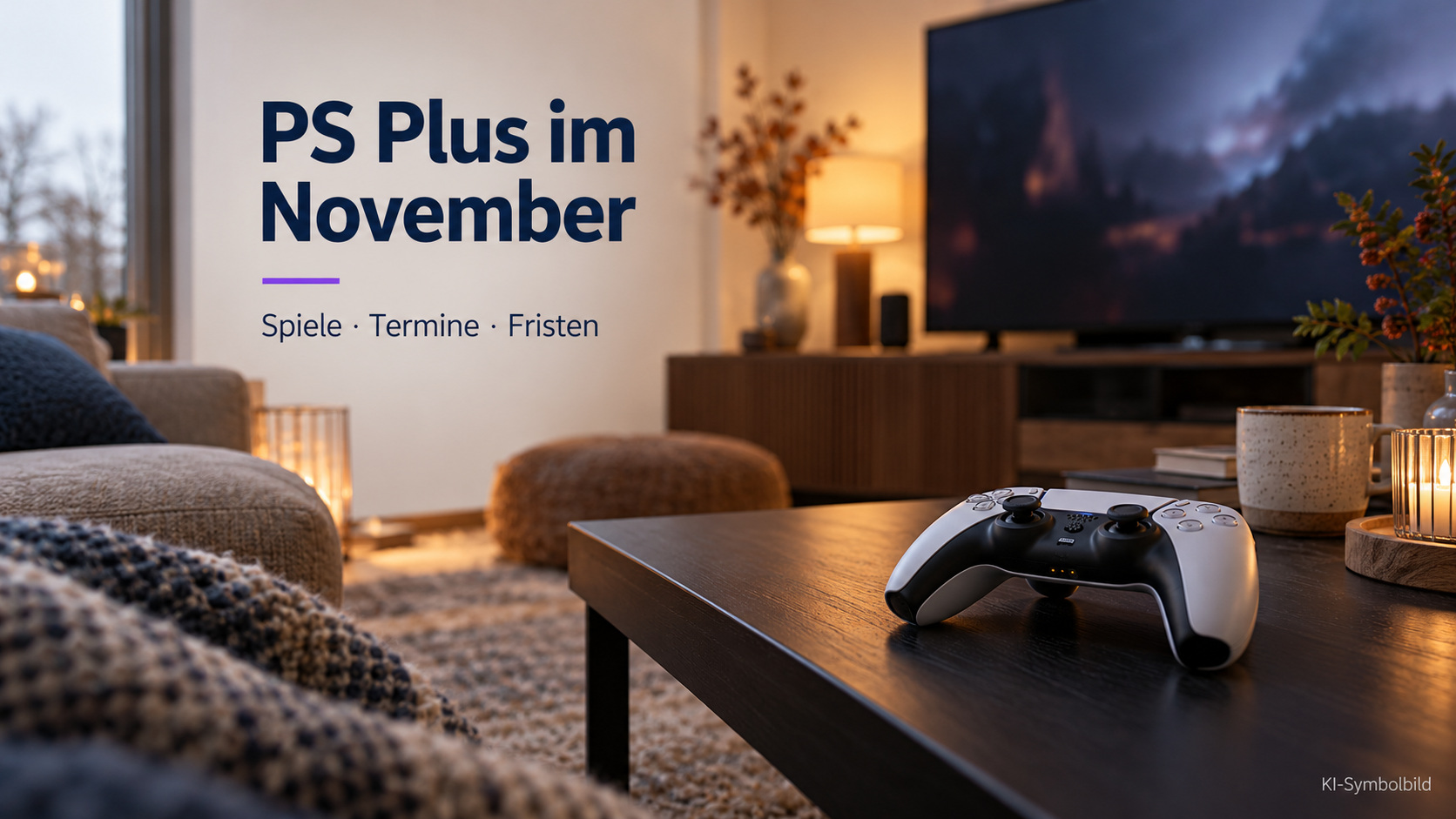 Wohnzimmer mit generischem Controller als Motiv zum kommenden PS-Plus-Monat
