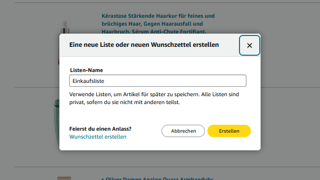 Wunschliste – neue Liste erstellen