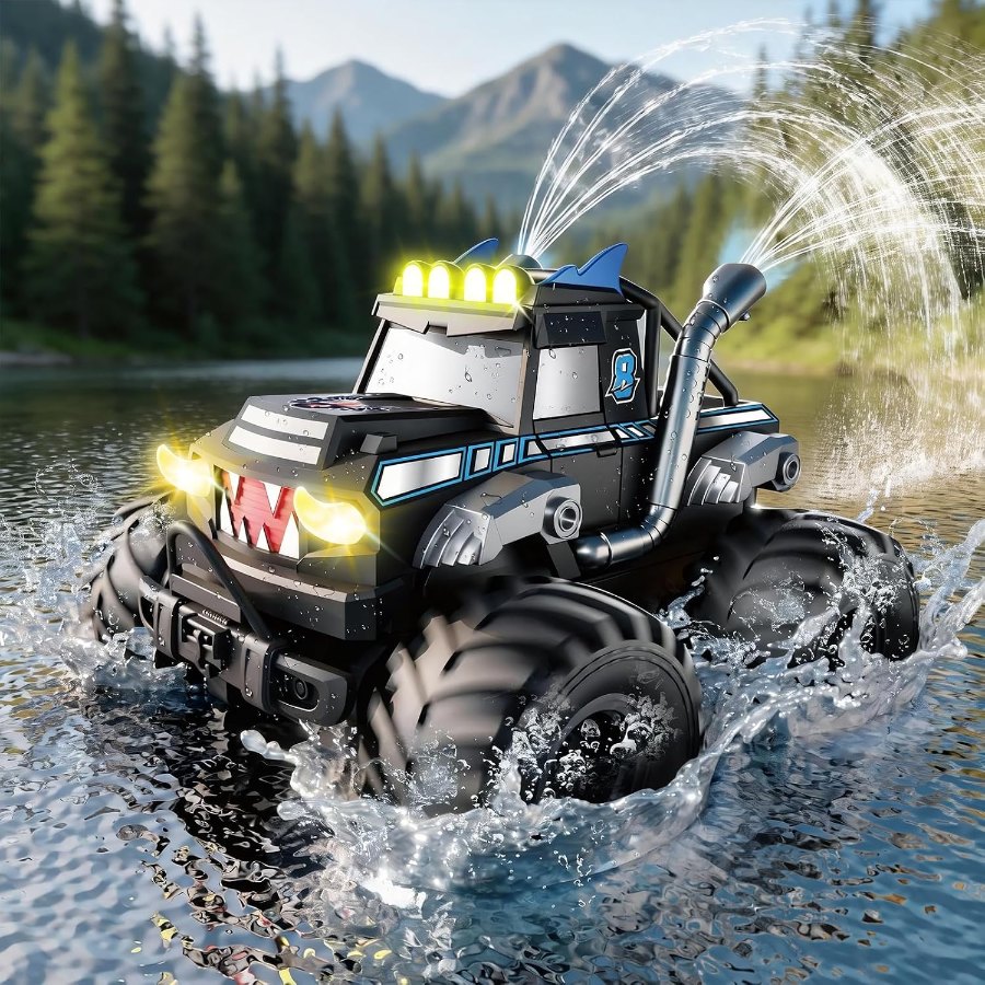 Nitigo Amphibien-Monstertruck 1:16 mit LED-Leuchten und Wasserdüsen auf dem Dach