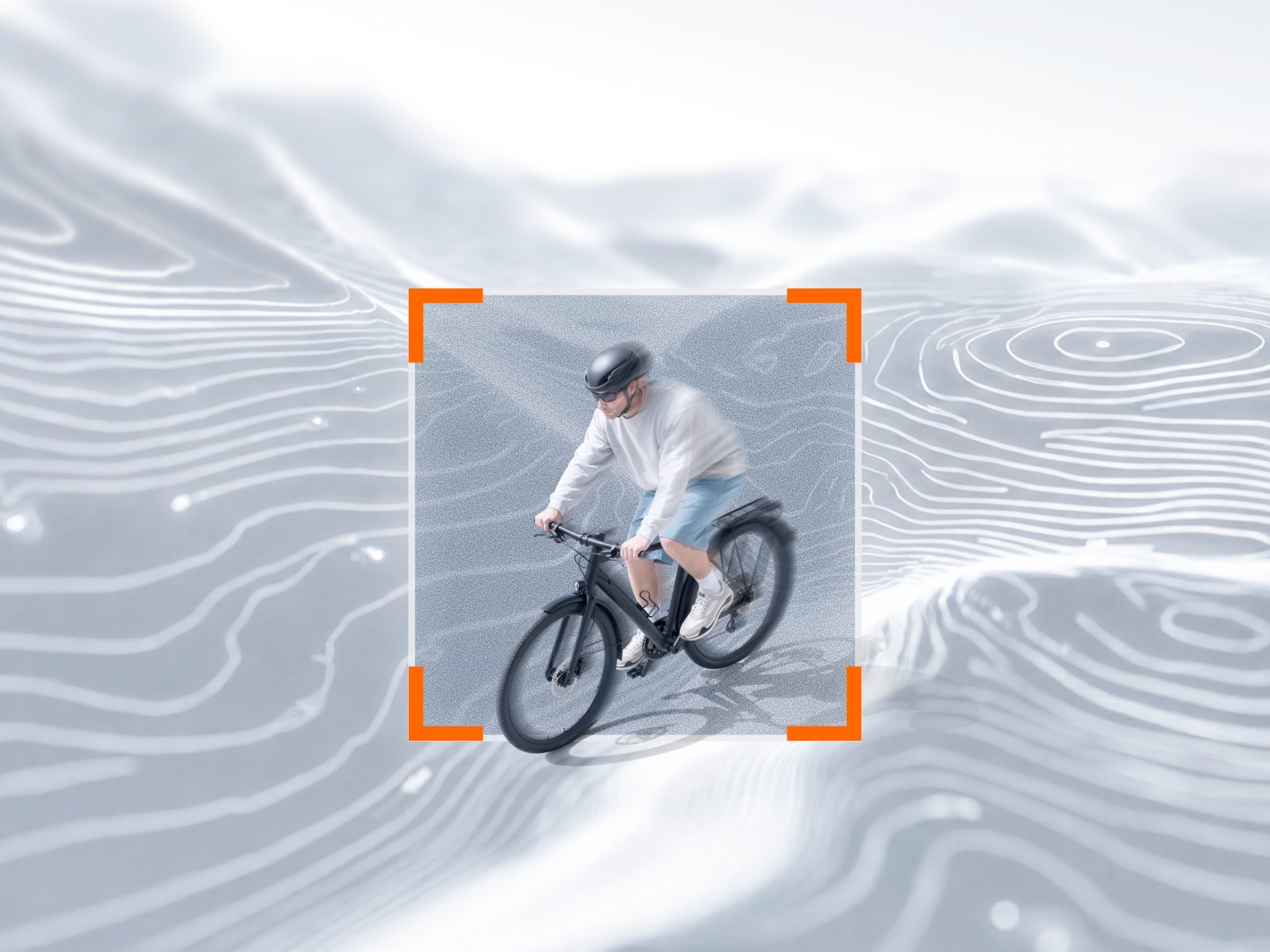 Deep Track: Tracking-Rahmen um einen Radfahrer vor abstrahiertem Hintergrund