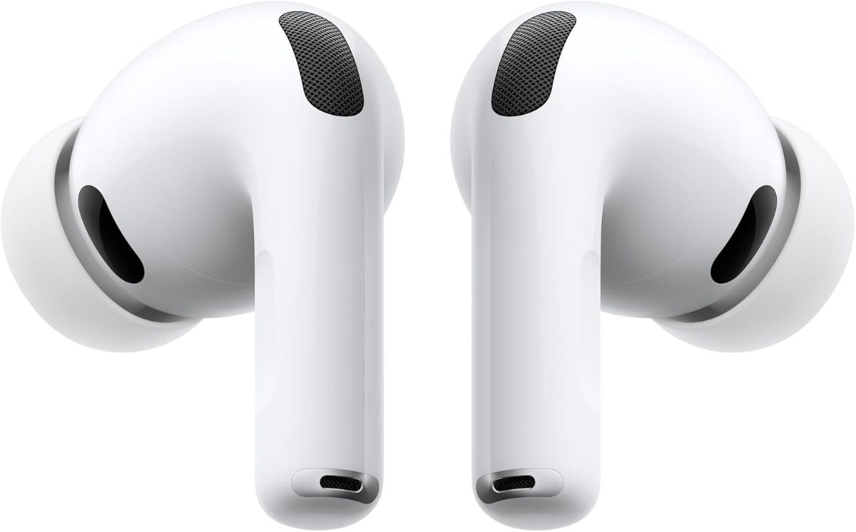 Apple AirPods Pro 3 in Weiß, beide Ohrhörer von vorn mit Silikonaufsätzen