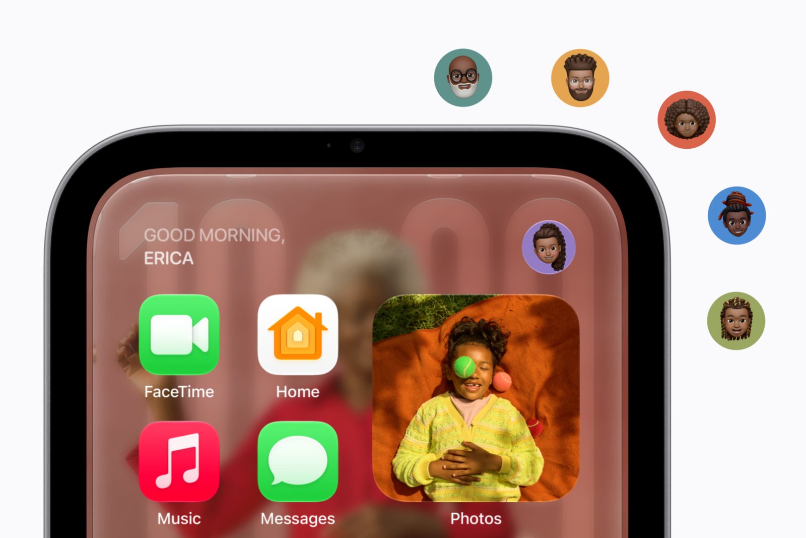 Nahaufnahme von Apple HomeView neben den Symbolen mehrerer Nutzerprofile