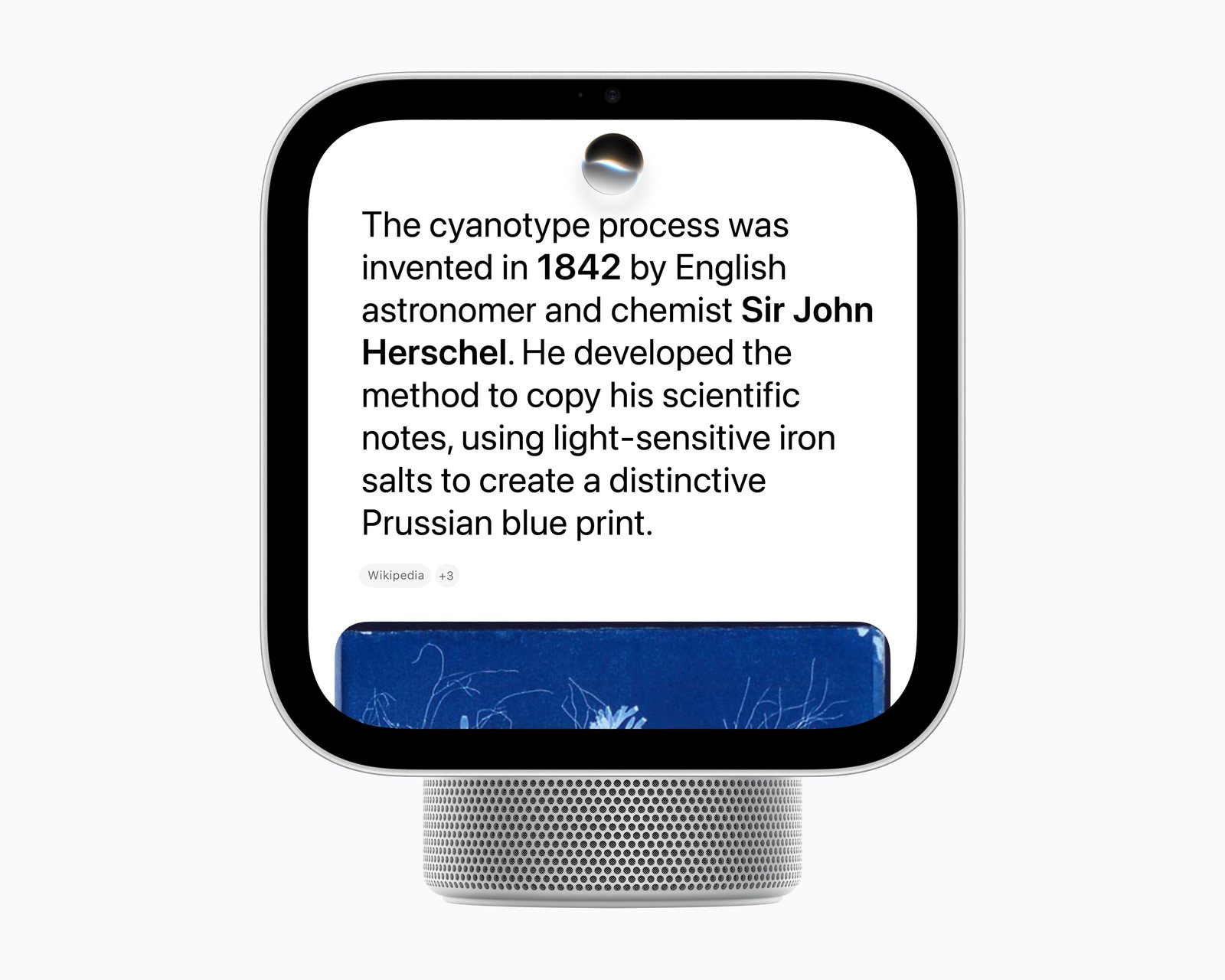 Apple HomeView zeigt eine Siri-AI-Antwort zum Cyanotypie-Verfahren