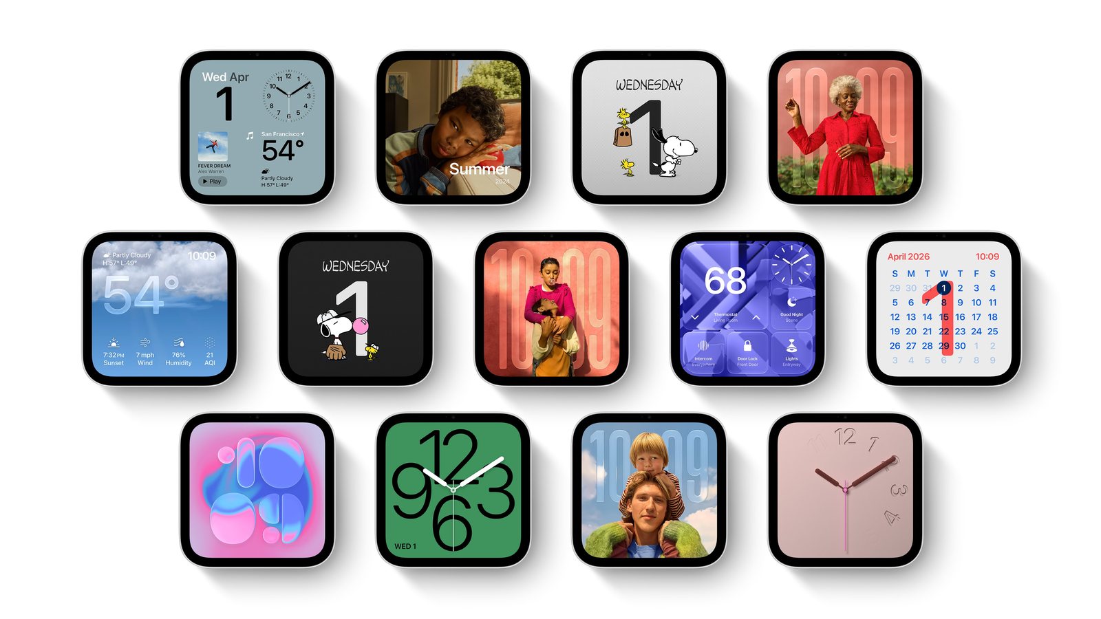 Mehrere Apple HomeView mit unterschiedlichen Zifferblättern