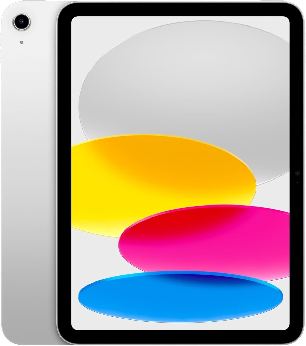 Apple iPad mit A16-Chip in Silber, Display mit farbigem Wellen-Hintergrund