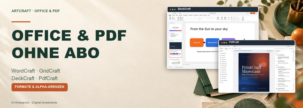 Banner Office ohne Abo mit WordCraft, GridCraft, DeckCraft und PdfCraft