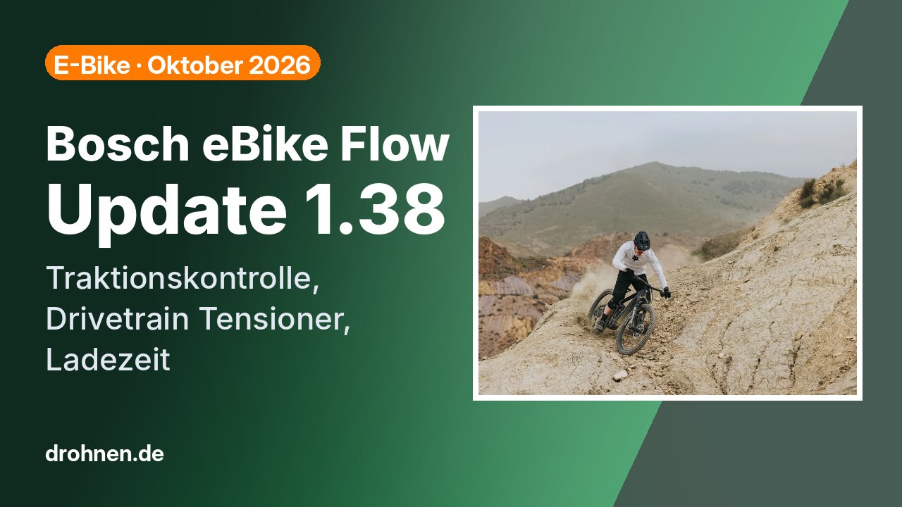 Titelgrafik Bosch eBike Flow Update 1.38 mit Traktionskontrolle, Drivetrain Tensioner und Ladezeit