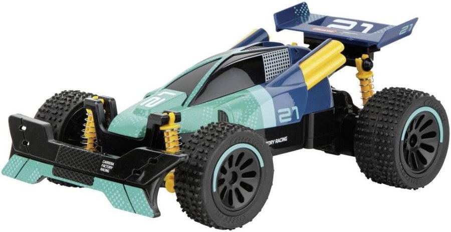 Carrera RC Factory Racing 21 Buggy in Schwarz und Türkis mit Luftreifen