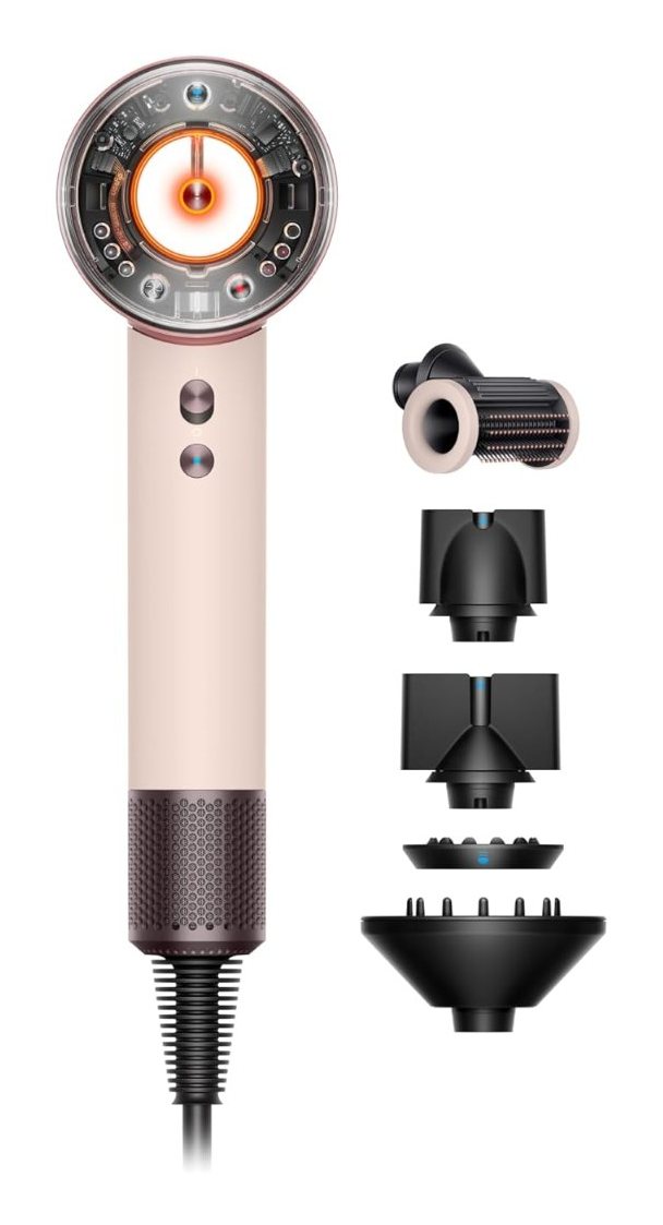 Dyson Supersonic Nural Haartrockner in Rosé mit Diffusor und weiteren Aufsätzen