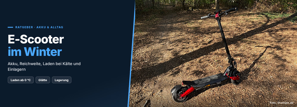 E-Scooter im Winter – Banner zum Drohnen.de-Ratgeber