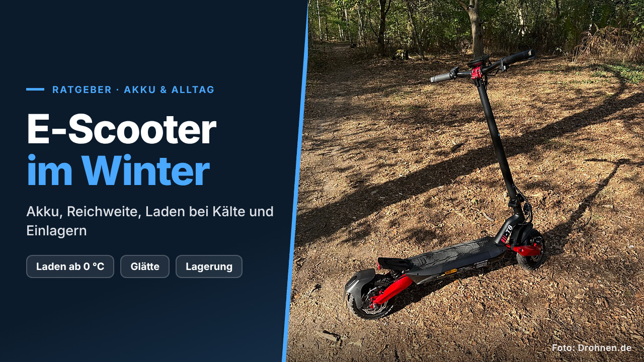 E-Scooter im Winter – Titelmotiv des Drohnen.de-Ratgebers