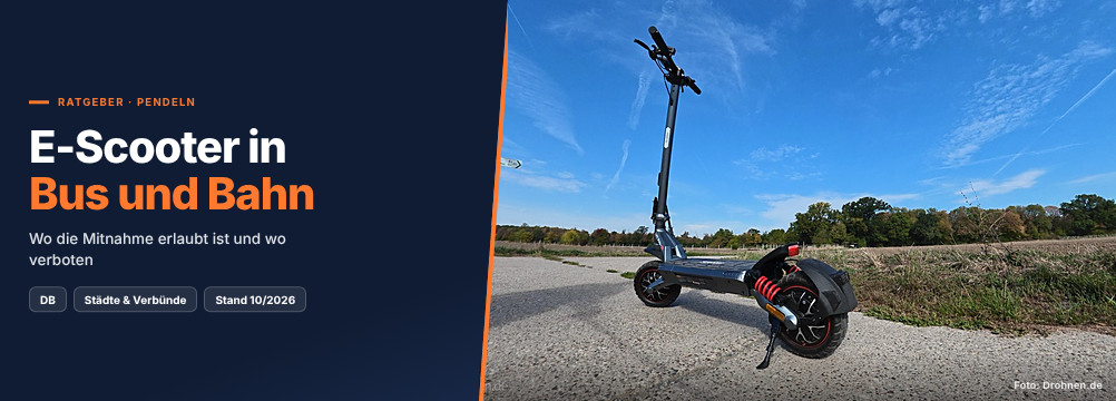 E-Scooter in Bus und Bahn – Banner zum Drohnen.de-Ratgeber