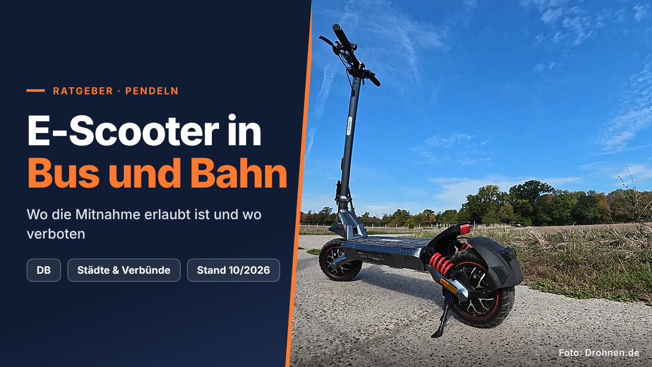 E-Scooter in Bus und Bahn – Titelmotiv des Drohnen.de-Ratgebers
