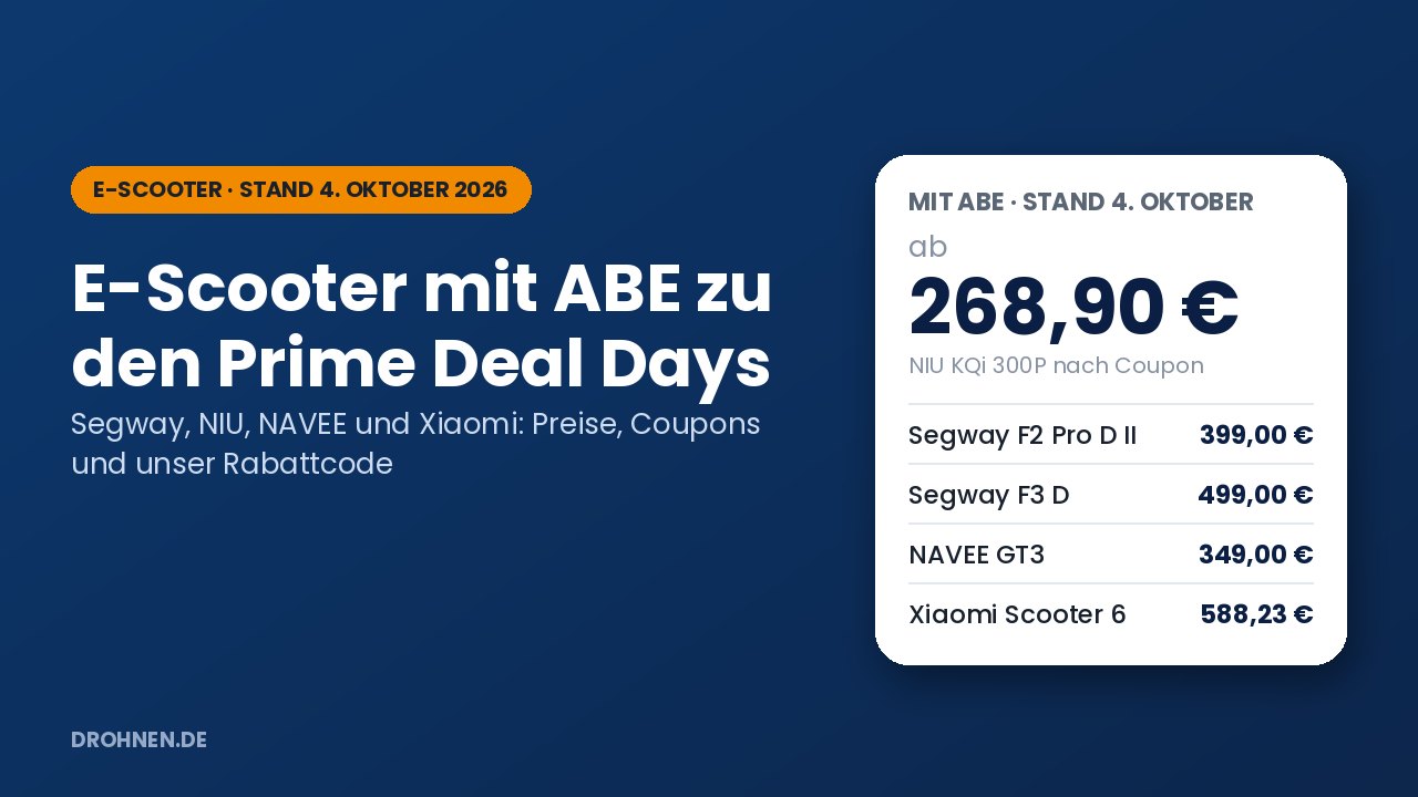 E-Scooter bei den Prime Deal Days 2026: Segway, NIU, NAVEE und Xiaomi mit Straßenzulassung im Preis-Check
