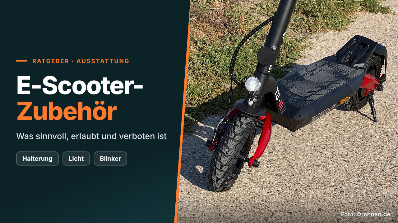 E-Scooter-Zubehör – Titelmotiv des Drohnen.de-Ratgebers