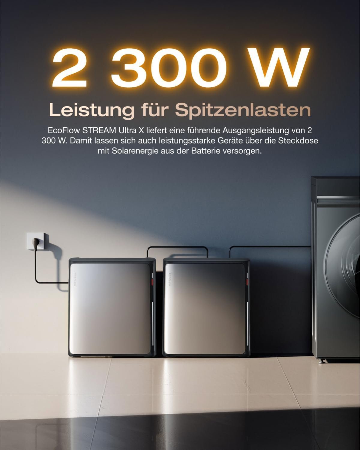 EcoFlow STREAM Ultra X Speicher mit Hinweis auf 2.300 Watt Leistung
