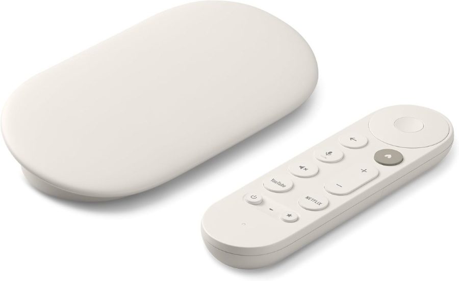 Google TV Streamer 4K in Weiß mit Fernbedienung zum Anschluss an den Fernseher