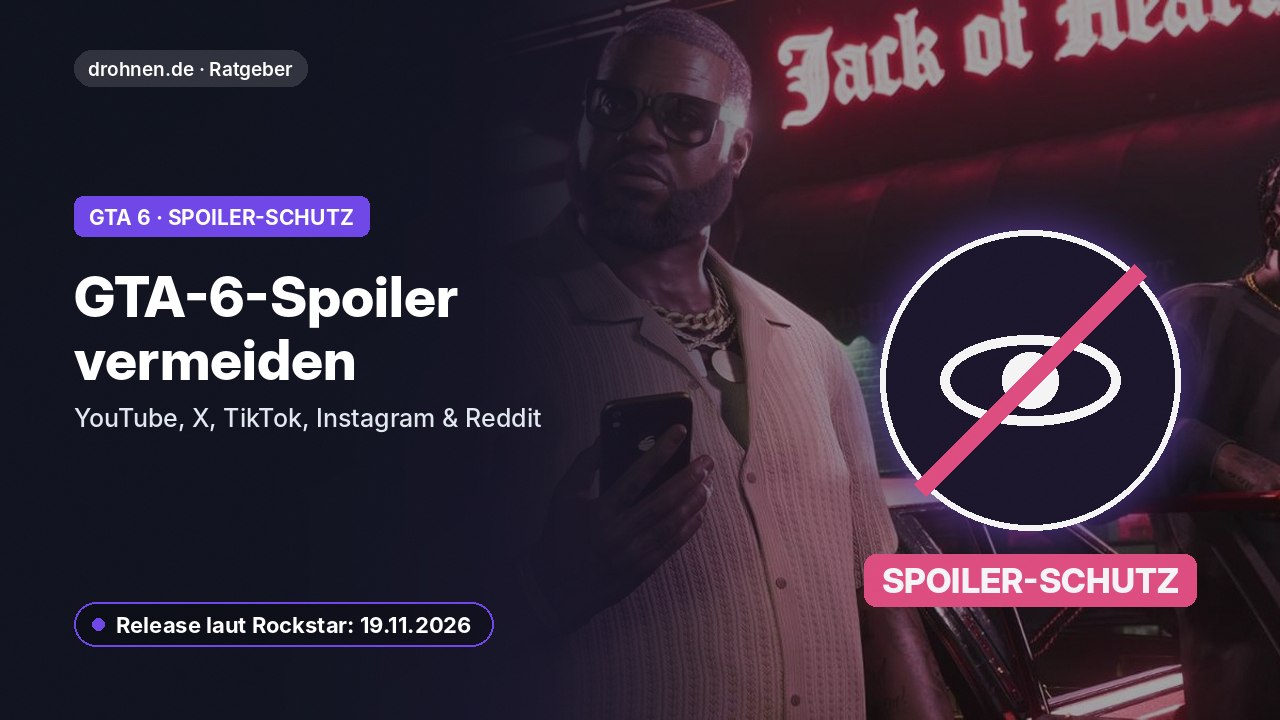 Headerbild GTA-6-Spoiler vermeiden: durchgestrichenes Auge als Spoiler-Schutz-Symbol vor einer neonbeleuchteten Szene aus GTA VI