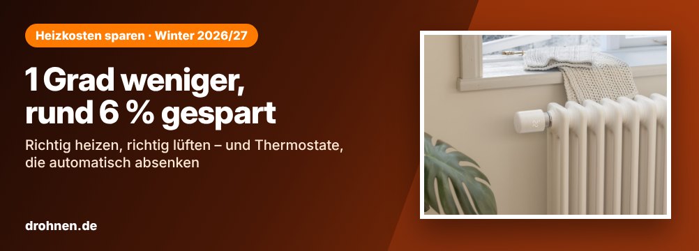 Banner Heizkosten sparen: 1 Grad weniger Raumtemperatur spart rund 6 Prozent Heizenergie