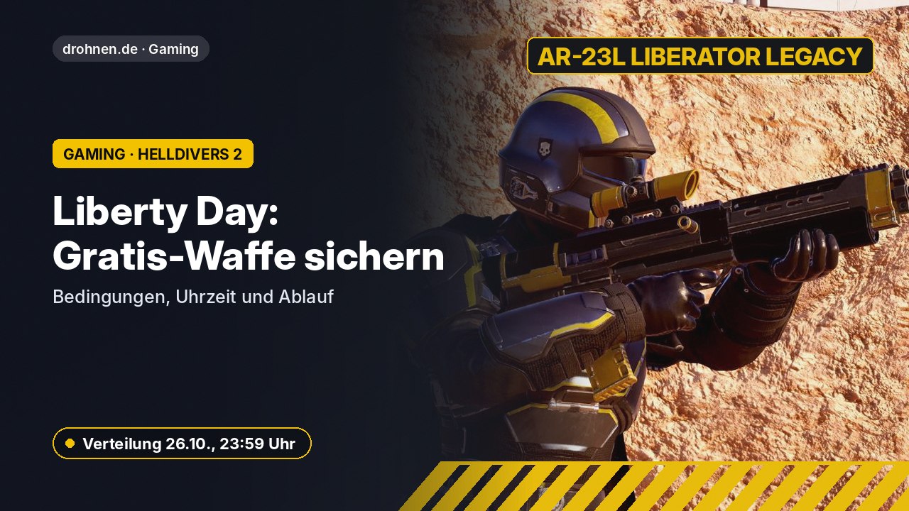 Headergrafik zum Liberty Day 2026 in Helldivers 2 mit dem Gratis-Gewehr AR-23L Liberator Legacy