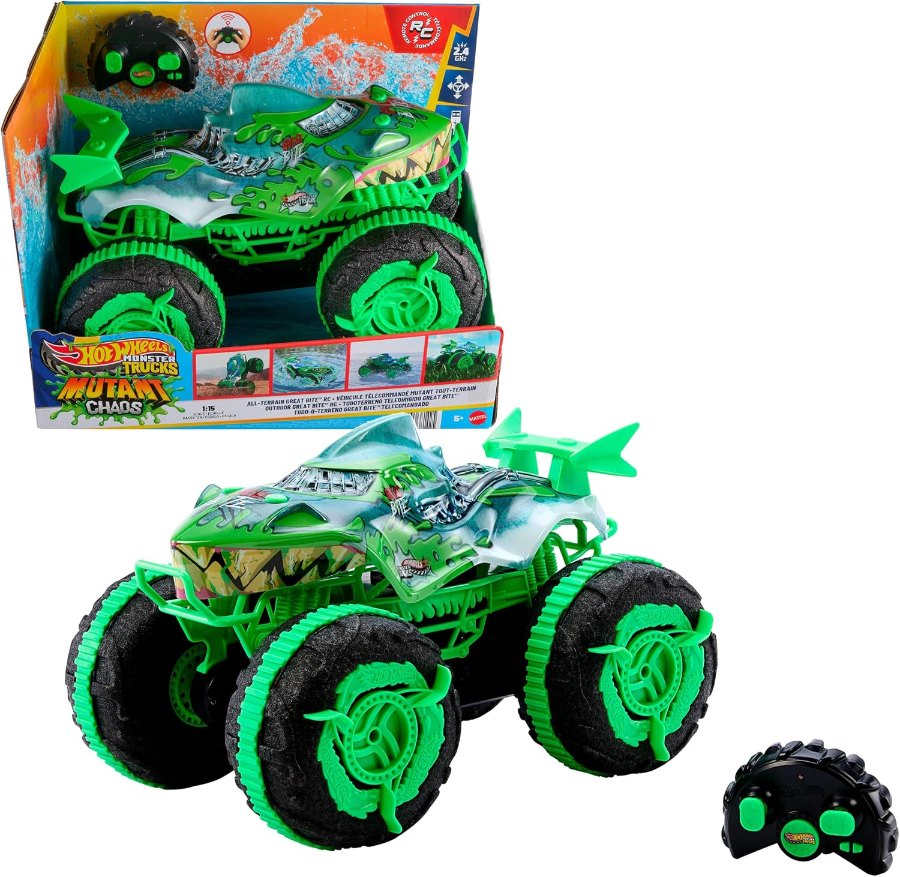 Hot Wheels Monster Trucks Great Bite All-Terrain mit Haifisch-Karosserie und Fernsteuerung
