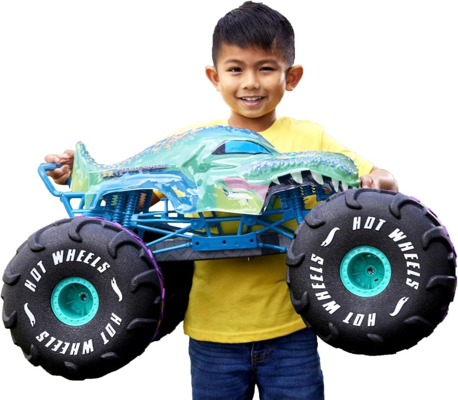 Hot Wheels RC Monster Trucks Mega-Wrex im Maßstab 1:6 mit Dinosaurier-Karosserie