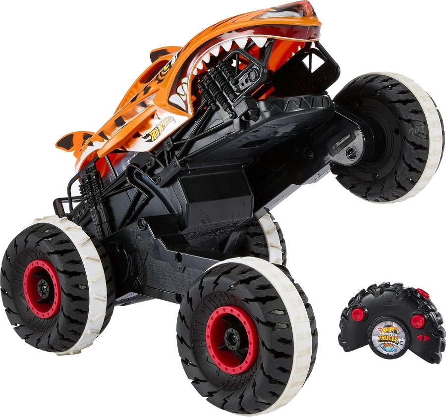 Hot Wheels Monster Trucks Unstoppable Tiger Shark RC mit Hai-Karosserie und großen Geländereifen