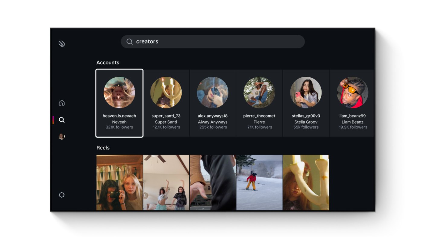 Suche nach Creatorn mit Profilbildern und Reels-Vorschauen in Instagram for TV