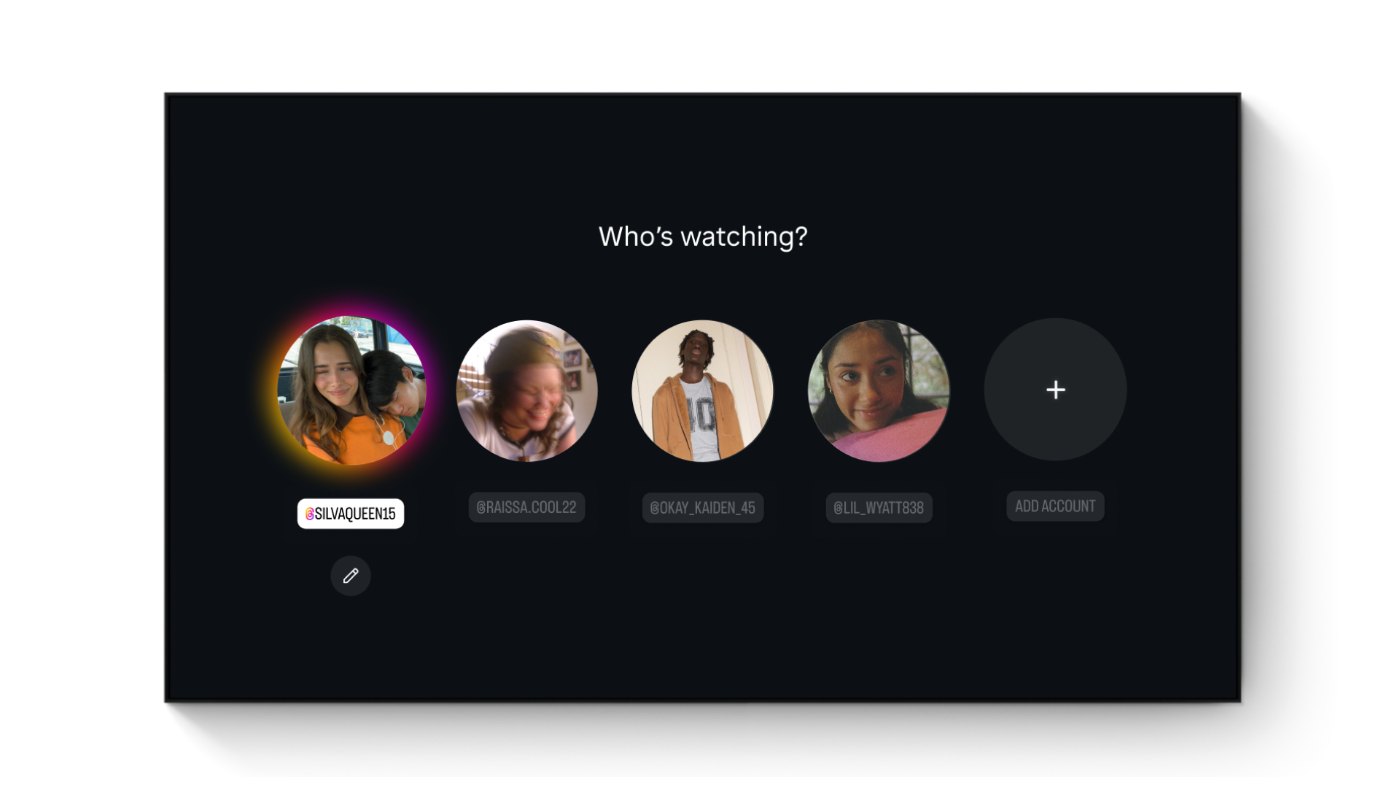 Profilauswahl Who's watching in Instagram for TV mit mehreren Kontobildern auf dem Fernseher