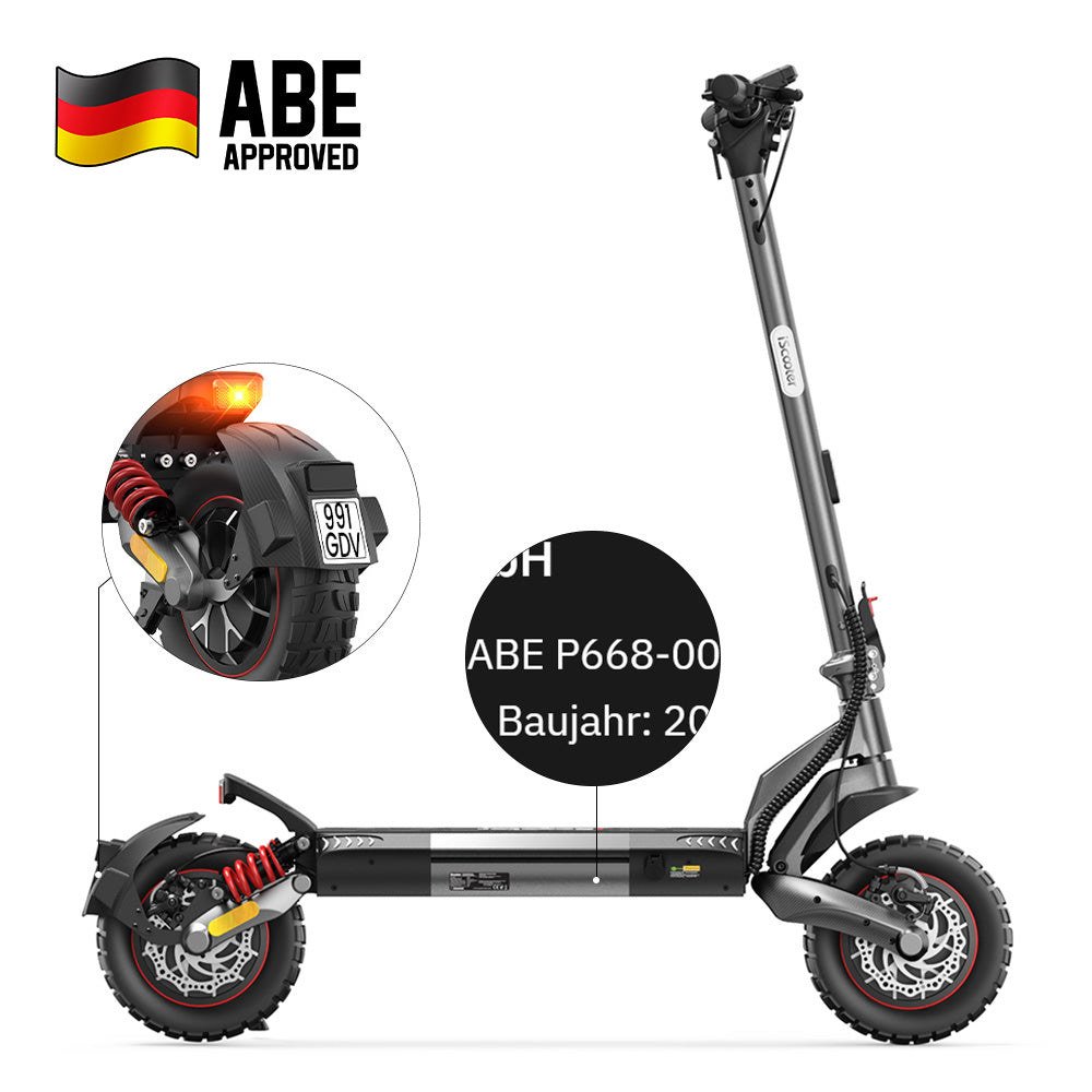 iScooter iX7 Pro – Seitenansicht mit ABE- und Typenschild-Darstellung